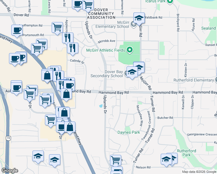 map of restaurants, bars, coffee shops, grocery stores, and more near 6040 Leah Lane in Nanaimo