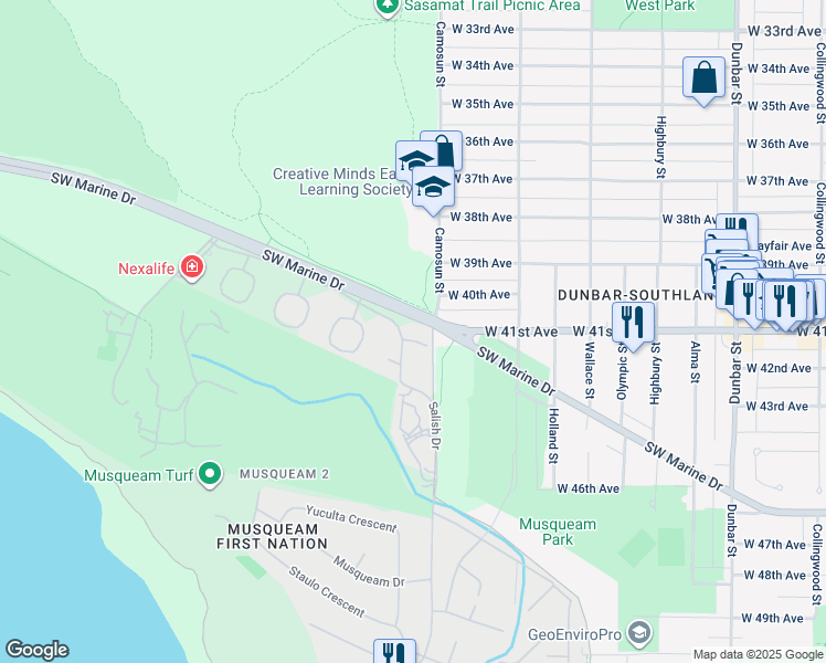 map of restaurants, bars, coffee shops, grocery stores, and more near 4151 Tytahun Crescent in Vancouver