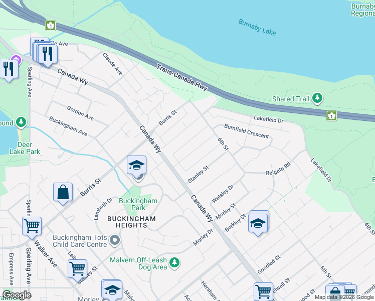 map of restaurants, bars, coffee shops, grocery stores, and more near 7795 Allman Street in Burnaby