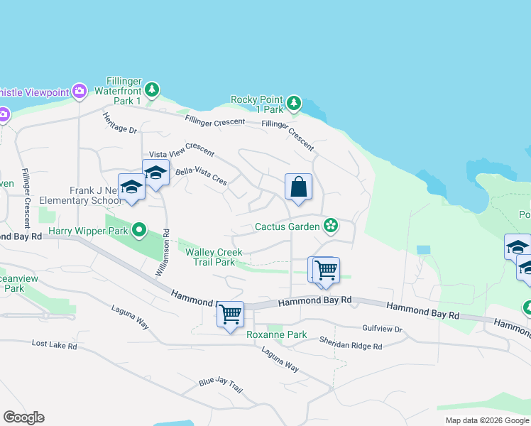 map of restaurants, bars, coffee shops, grocery stores, and more near 4915 Denford Place in Nanaimo