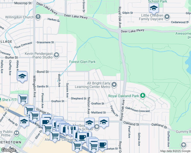 map of restaurants, bars, coffee shops, grocery stores, and more near 5459 Forglen Drive in Burnaby
