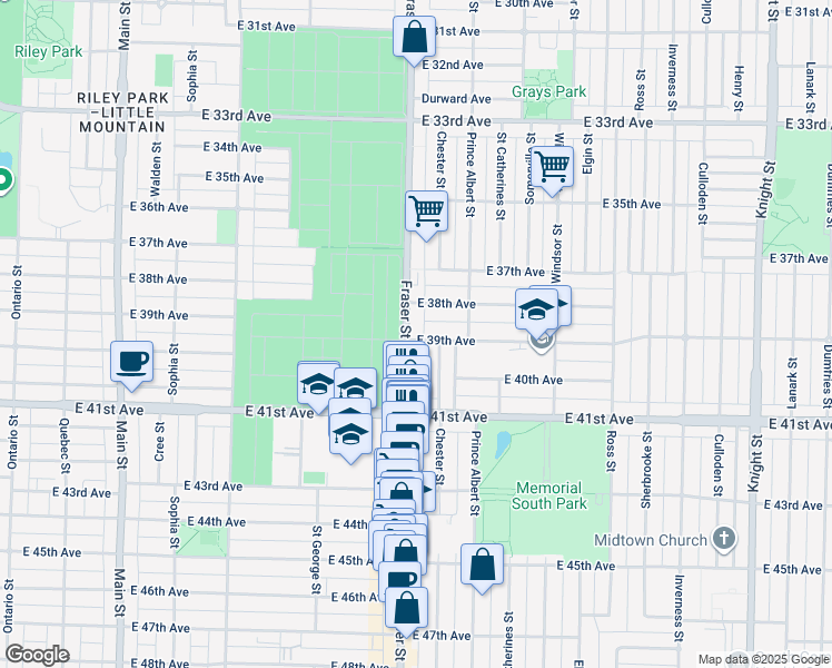 map of restaurants, bars, coffee shops, grocery stores, and more near 709 East 39th Avenue in Vancouver