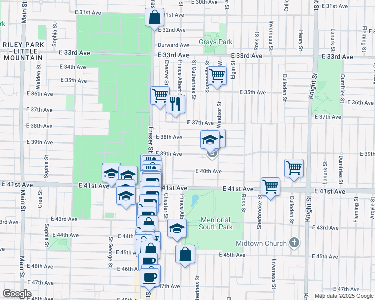 map of restaurants, bars, coffee shops, grocery stores, and more near 841 East 39th Avenue in Vancouver