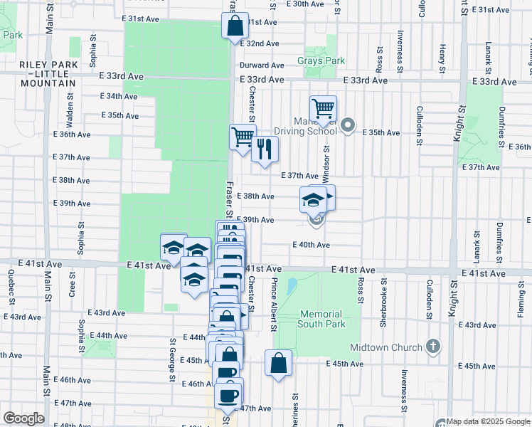 map of restaurants, bars, coffee shops, grocery stores, and more near 795 East 39th Avenue in Vancouver