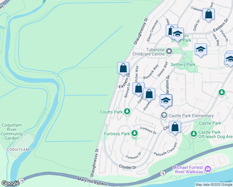 map of restaurants, bars, coffee shops, grocery stores, and more near 1161 O'Flaherty Gate in Port Coquitlam