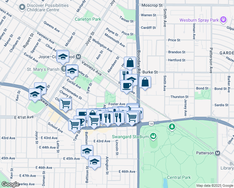 map of restaurants, bars, coffee shops, grocery stores, and more near 5380 Oben Street in Vancouver
