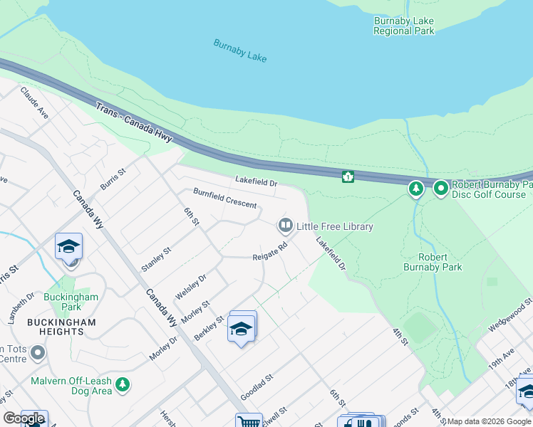 map of restaurants, bars, coffee shops, grocery stores, and more near 8073 Burnfield Crescent in Burnaby