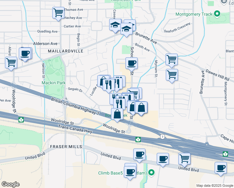 map of restaurants, bars, coffee shops, grocery stores, and more near 170 Schoolhouse Street in Coquitlam