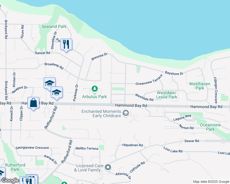 map of restaurants, bars, coffee shops, grocery stores, and more near 5624 Westdale Road in Nanaimo