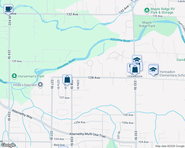 map of restaurants, bars, coffee shops, grocery stores, and more near 12845 230 Street in Maple Ridge