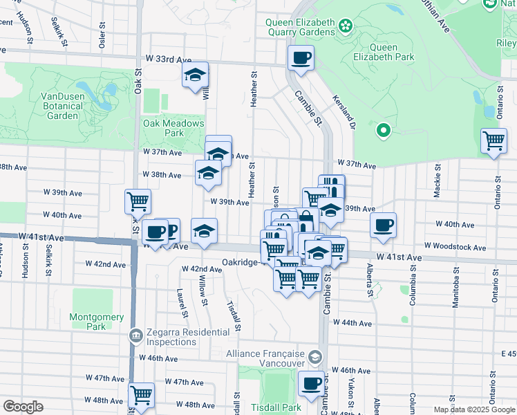 map of restaurants, bars, coffee shops, grocery stores, and more near in Vancouver