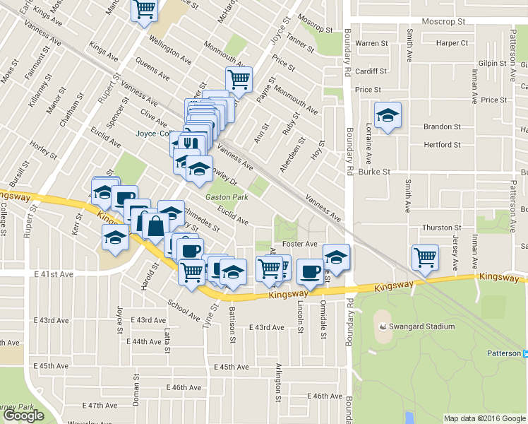 map of restaurants, bars, coffee shops, grocery stores, and more near in Vancouver