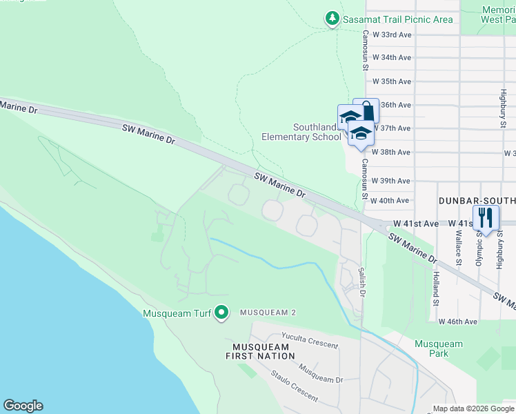map of restaurants, bars, coffee shops, grocery stores, and more near 7 Semana Crescent in Vancouver