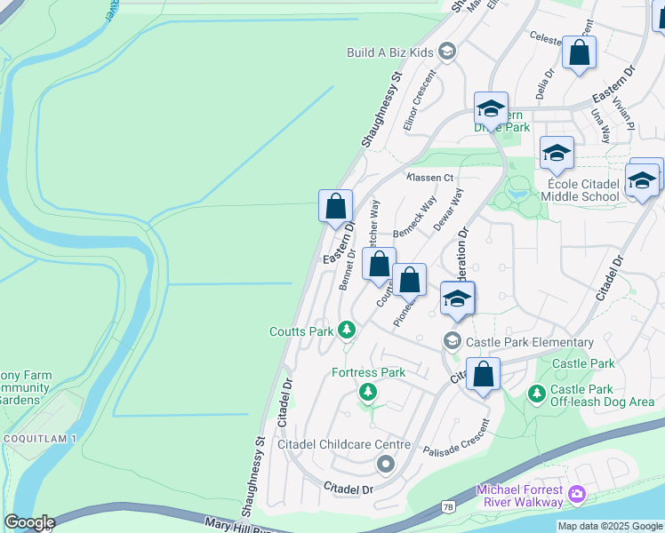 map of restaurants, bars, coffee shops, grocery stores, and more near 1173 O'Flaherty Gate in Port Coquitlam