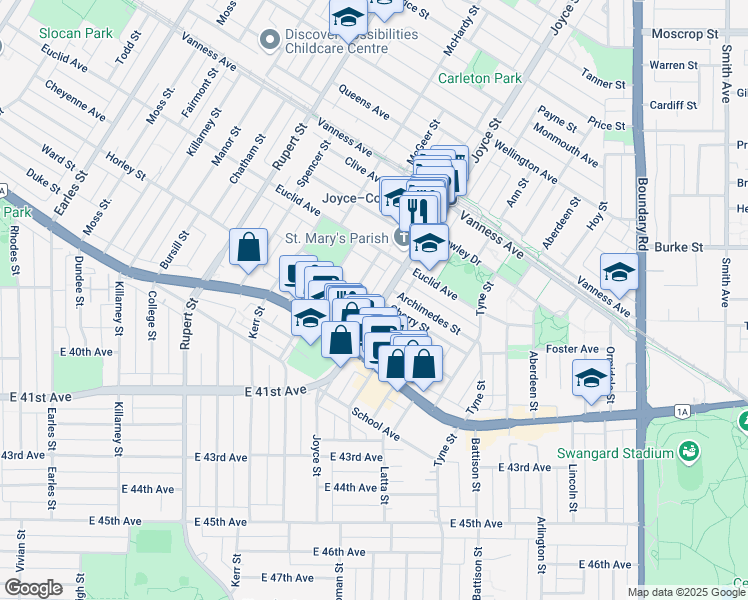 map of restaurants, bars, coffee shops, grocery stores, and more near in Vancouver