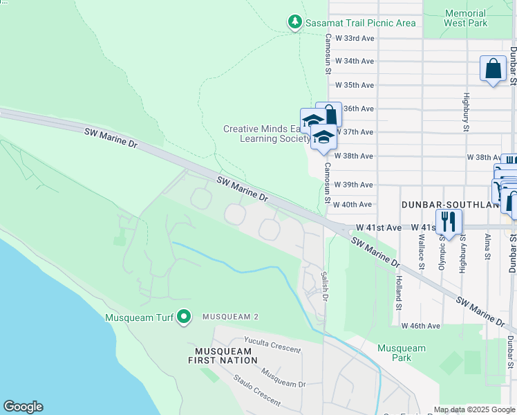 map of restaurants, bars, coffee shops, grocery stores, and more near 4250 Salish Drive in Vancouver