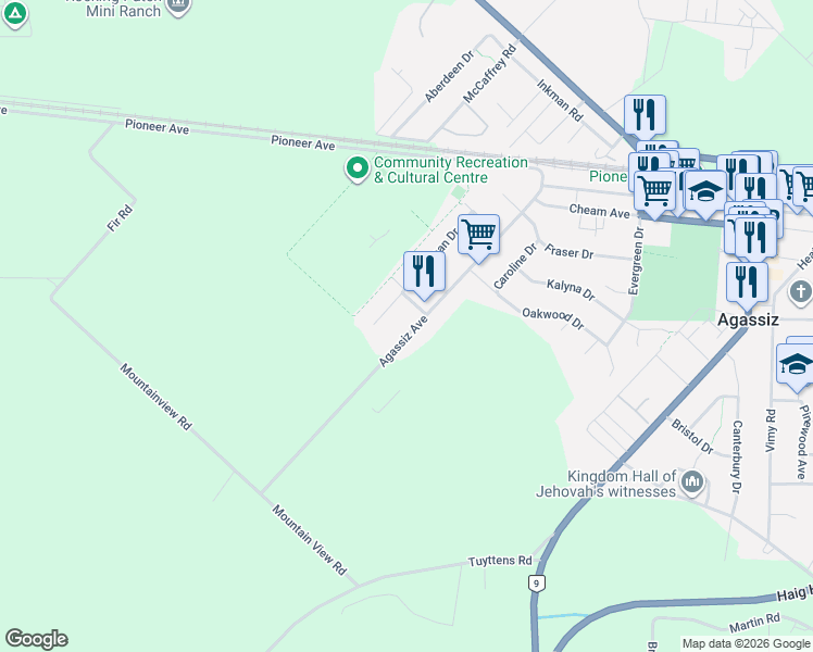 map of restaurants, bars, coffee shops, grocery stores, and more near 1723 Agassiz Avenue in Agassiz