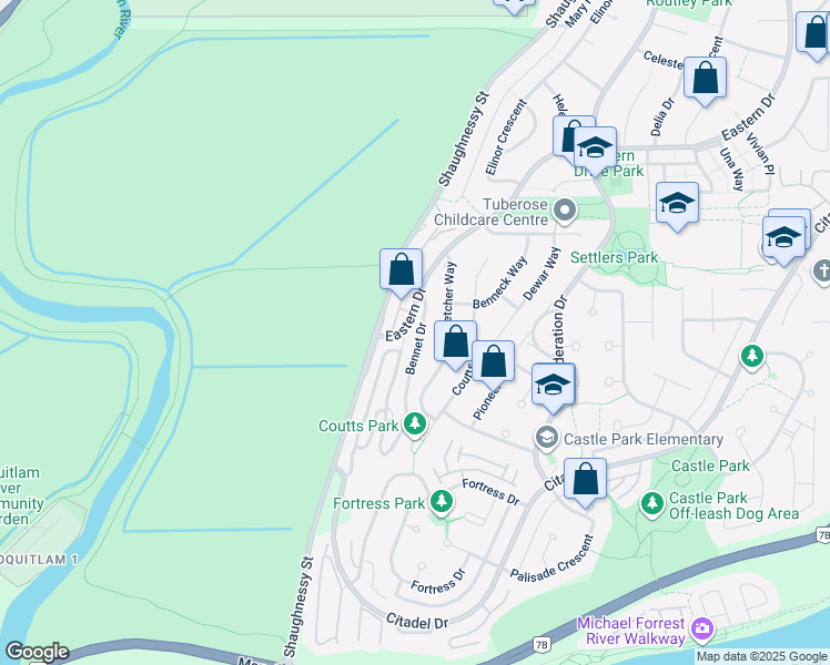 map of restaurants, bars, coffee shops, grocery stores, and more near 1159 Bennet Drive in Port Coquitlam