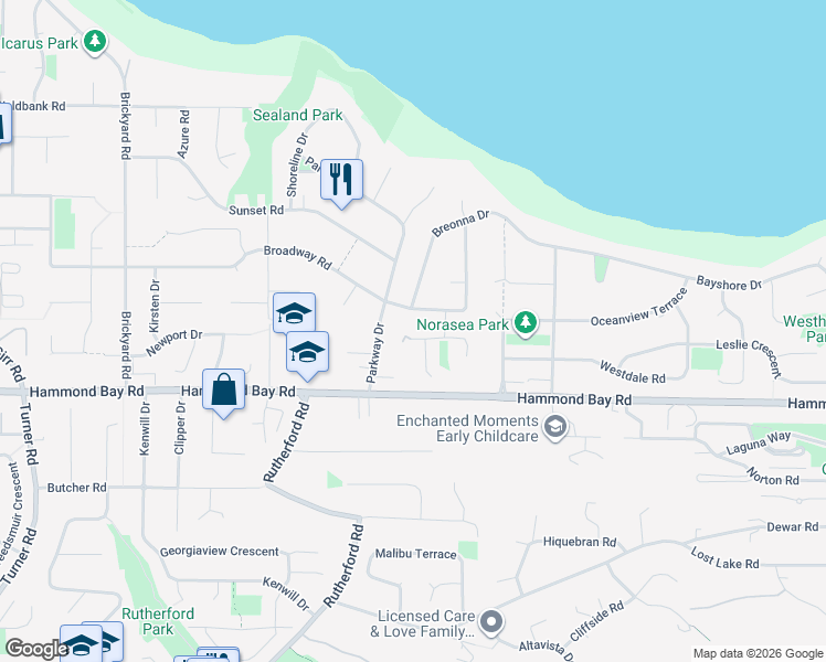 map of restaurants, bars, coffee shops, grocery stores, and more near 110 Anton Road in Nanaimo