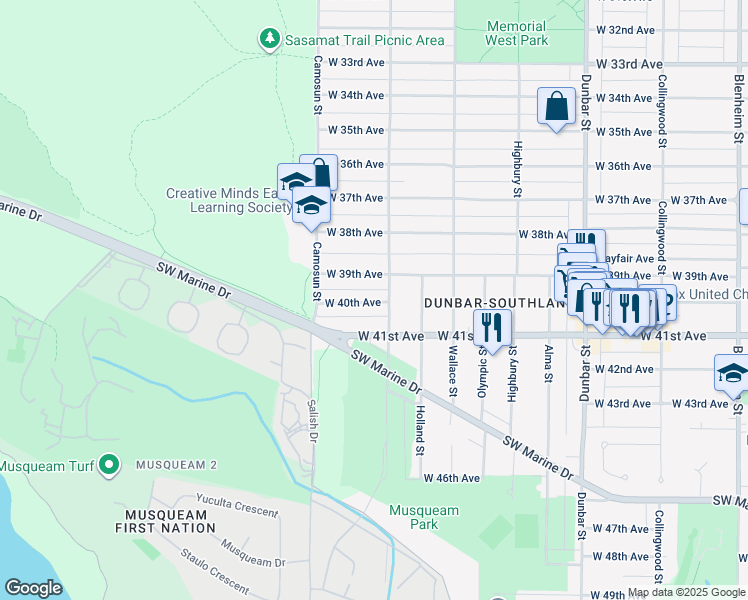 map of restaurants, bars, coffee shops, grocery stores, and more near 4019 West 40th Avenue in Vancouver
