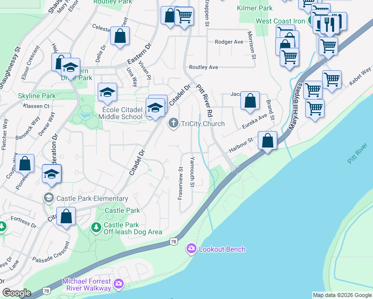map of restaurants, bars, coffee shops, grocery stores, and more near 2055 Saskatchewan Avenue in Port Coquitlam