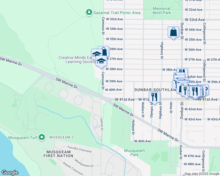 map of restaurants, bars, coffee shops, grocery stores, and more near 4063 West 40th Avenue in Vancouver