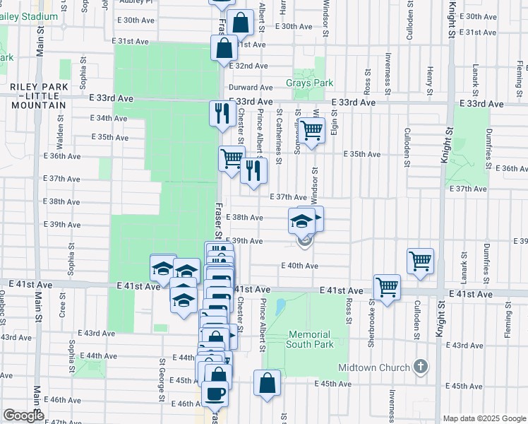 map of restaurants, bars, coffee shops, grocery stores, and more near 811 East 38th Avenue in Vancouver