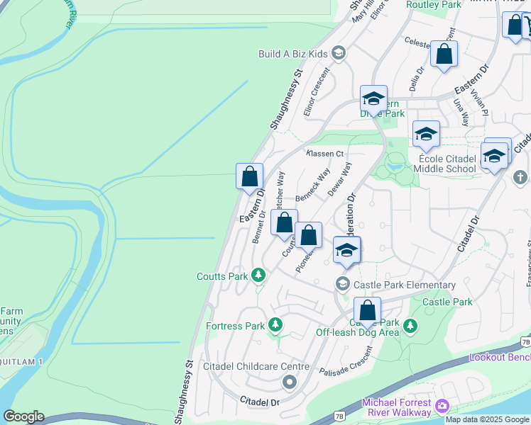 map of restaurants, bars, coffee shops, grocery stores, and more near 1138 Bennet Drive in Port Coquitlam