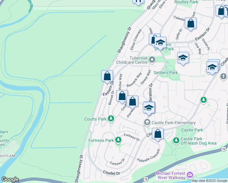 map of restaurants, bars, coffee shops, grocery stores, and more near 1138 Bennet Drive in Port Coquitlam