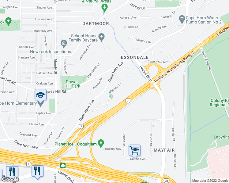map of restaurants, bars, coffee shops, grocery stores, and more near 2382 Mariana Place in Coquitlam