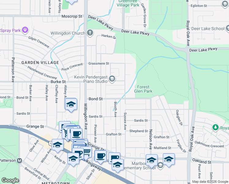map of restaurants, bars, coffee shops, grocery stores, and more near 4656 Northview Court in Burnaby