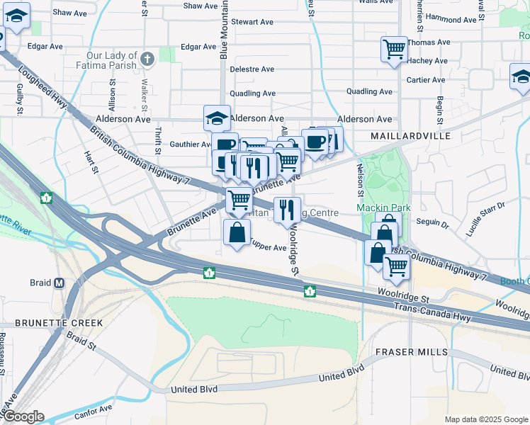 map of restaurants, bars, coffee shops, grocery stores, and more near 925 Sherwood Avenue in Coquitlam