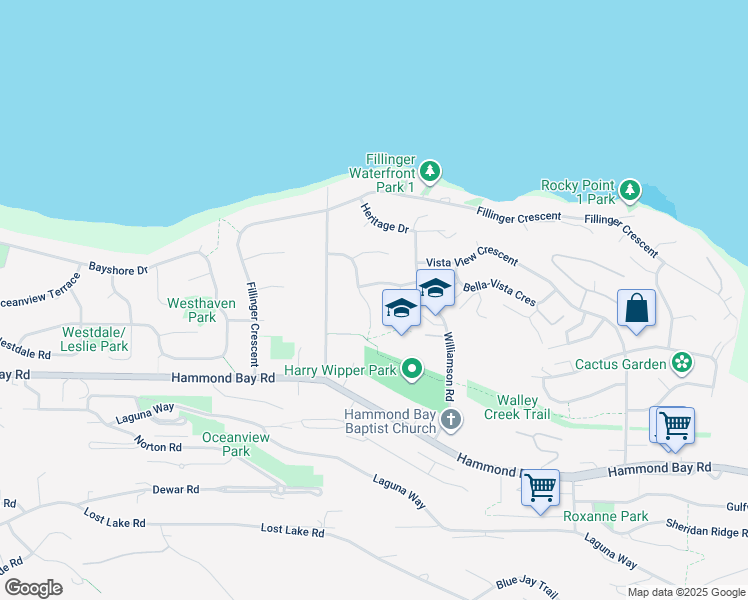 map of restaurants, bars, coffee shops, grocery stores, and more near 5102 Carriage Drive in Nanaimo