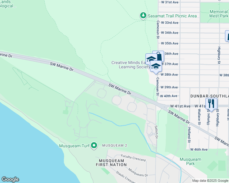 map of restaurants, bars, coffee shops, grocery stores, and more near 4330 Salish Drive in Vancouver