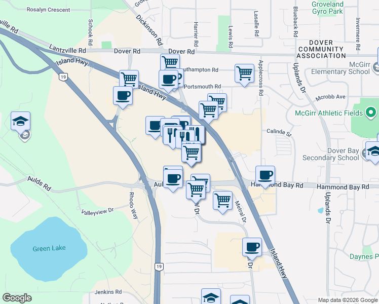 map of restaurants, bars, coffee shops, grocery stores, and more near 6631 Island Highway in Nanaimo