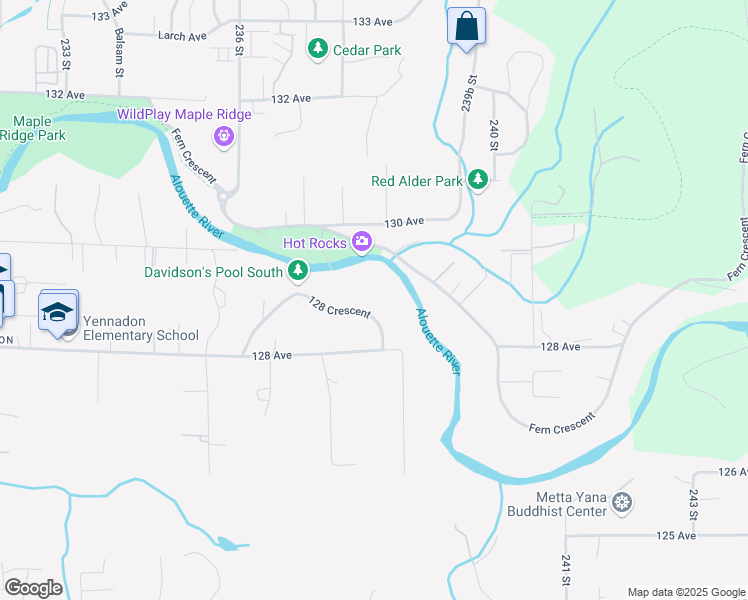 map of restaurants, bars, coffee shops, grocery stores, and more near 23801 128 Crescent in Maple Ridge