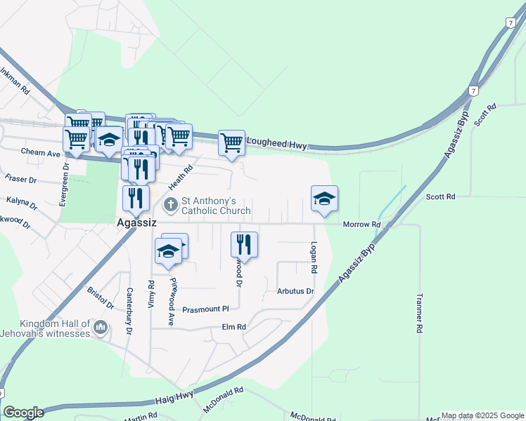 map of restaurants, bars, coffee shops, grocery stores, and more near 1752 Cedar Place in Agassiz
