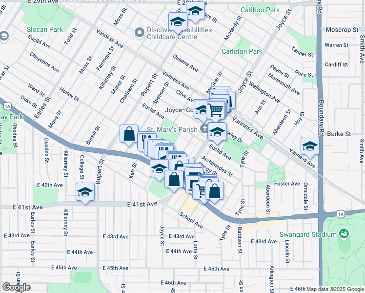 map of restaurants, bars, coffee shops, grocery stores, and more near 5353 Cecil Street in Vancouver