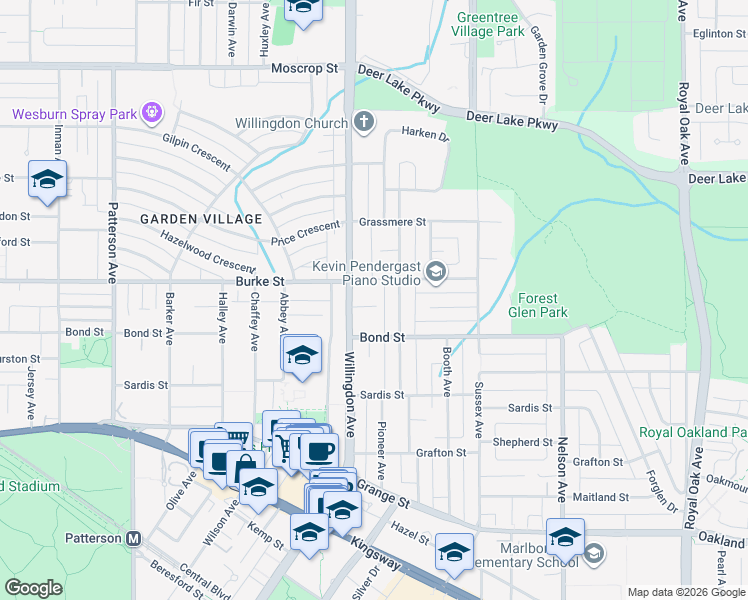 map of restaurants, bars, coffee shops, grocery stores, and more near 4553 Ellerton Court in Burnaby