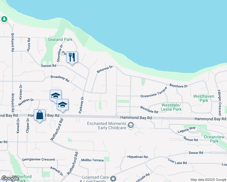 map of restaurants, bars, coffee shops, grocery stores, and more near 5658 Oceanview Terrace in Nanaimo
