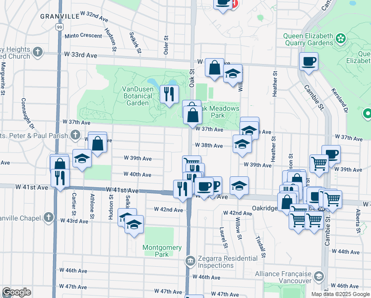 map of restaurants, bars, coffee shops, grocery stores, and more near in Vancouver