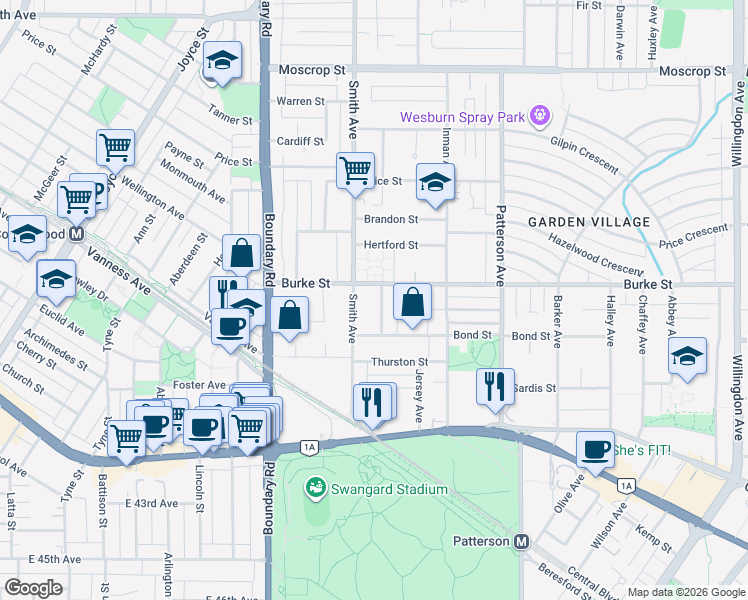 map of restaurants, bars, coffee shops, grocery stores, and more near 5251 Chesham Avenue in Burnaby