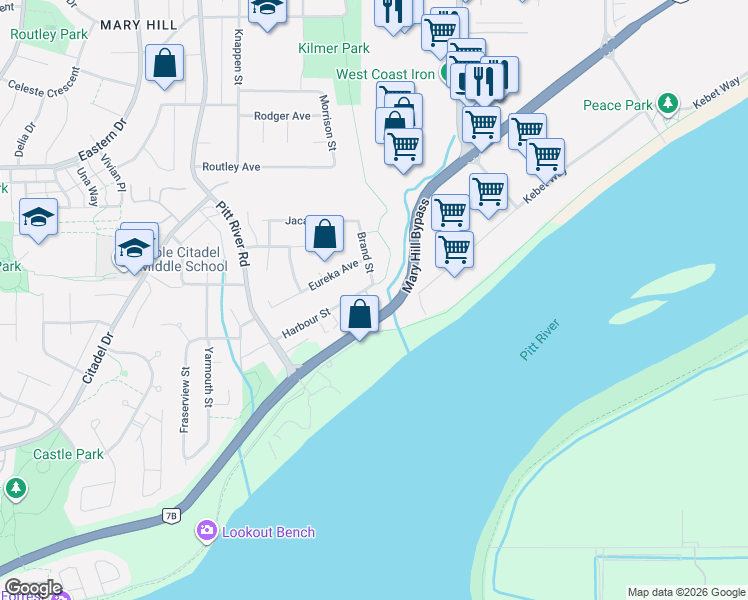 map of restaurants, bars, coffee shops, grocery stores, and more near 1818 Harbour Street in Port Coquitlam