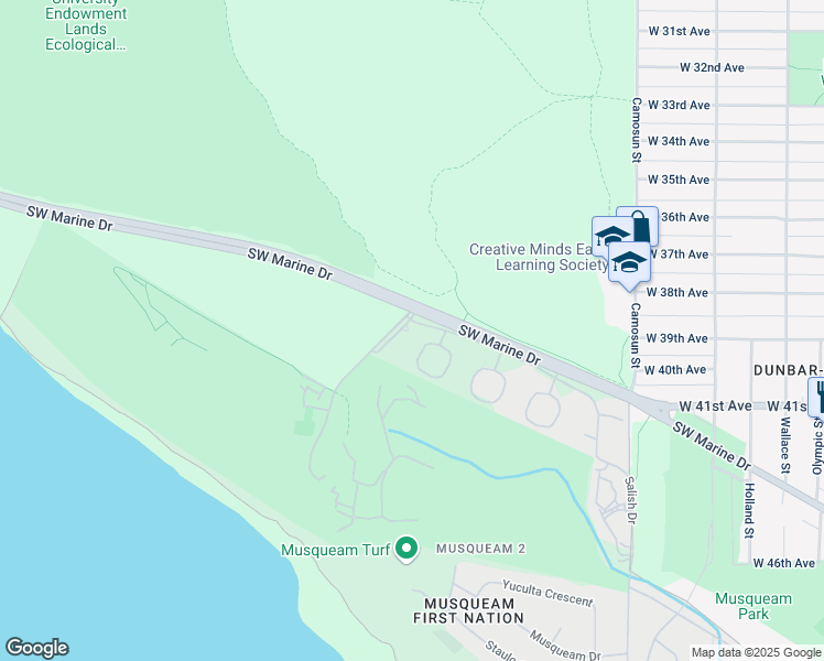 map of restaurants, bars, coffee shops, grocery stores, and more near 5610 Kullahun Drive in Vancouver