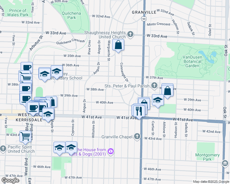map of restaurants, bars, coffee shops, grocery stores, and more near 1678 Somerset Crescent in Vancouver