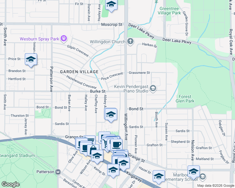 map of restaurants, bars, coffee shops, grocery stores, and more near 4458 Burke Street in Burnaby