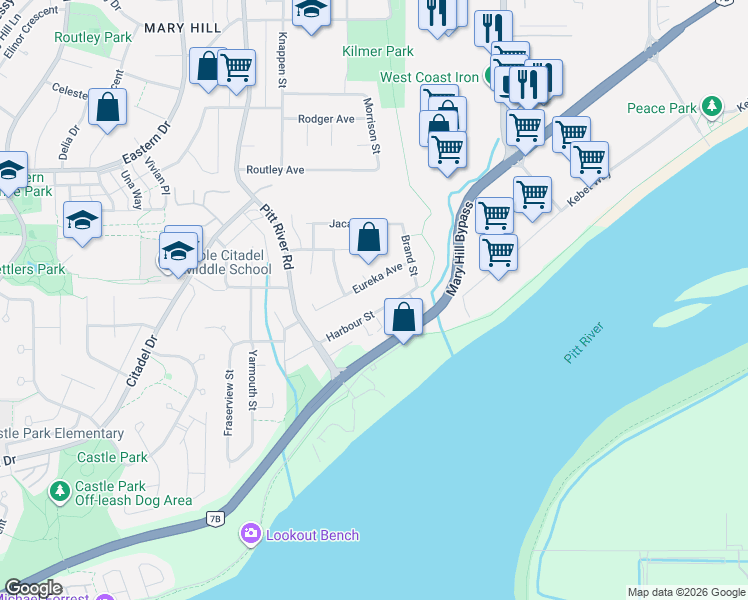 map of restaurants, bars, coffee shops, grocery stores, and more near 1241 Nelson Place in Port Coquitlam