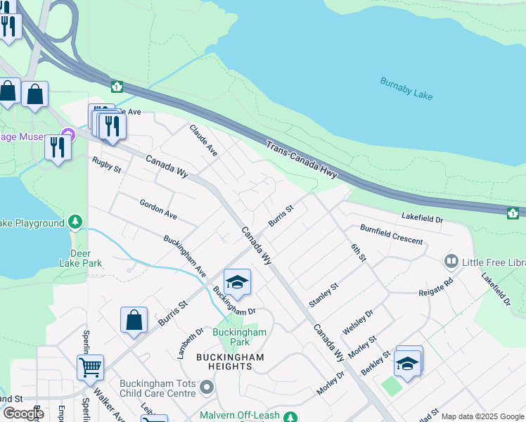 map of restaurants, bars, coffee shops, grocery stores, and more near in Burnaby
