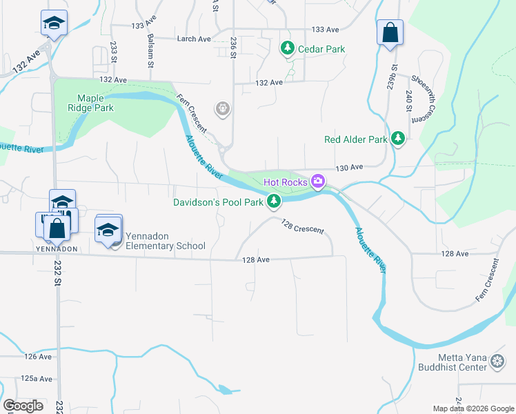 map of restaurants, bars, coffee shops, grocery stores, and more near 23664 Fern Crescent in Maple Ridge