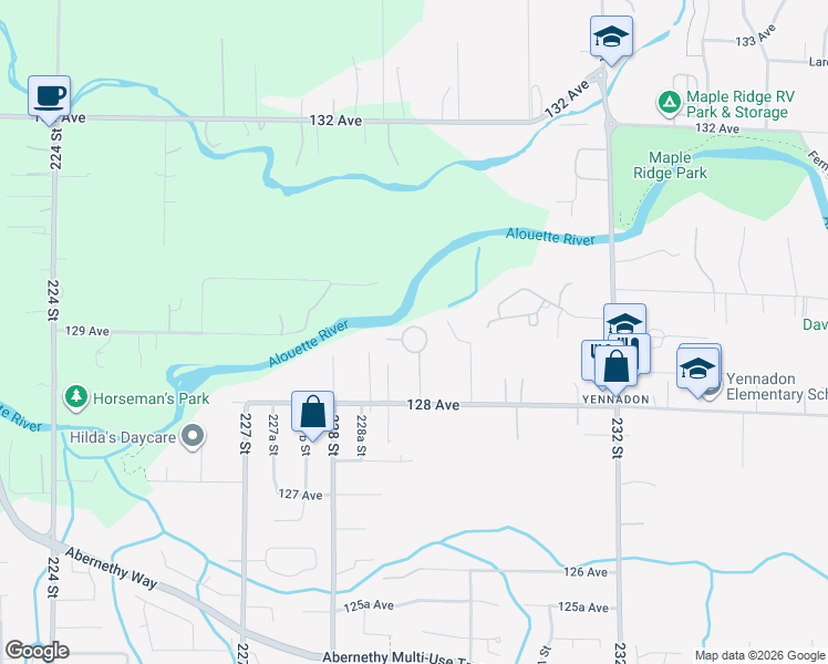 map of restaurants, bars, coffee shops, grocery stores, and more near 12885 Barnsdale Street in Maple Ridge